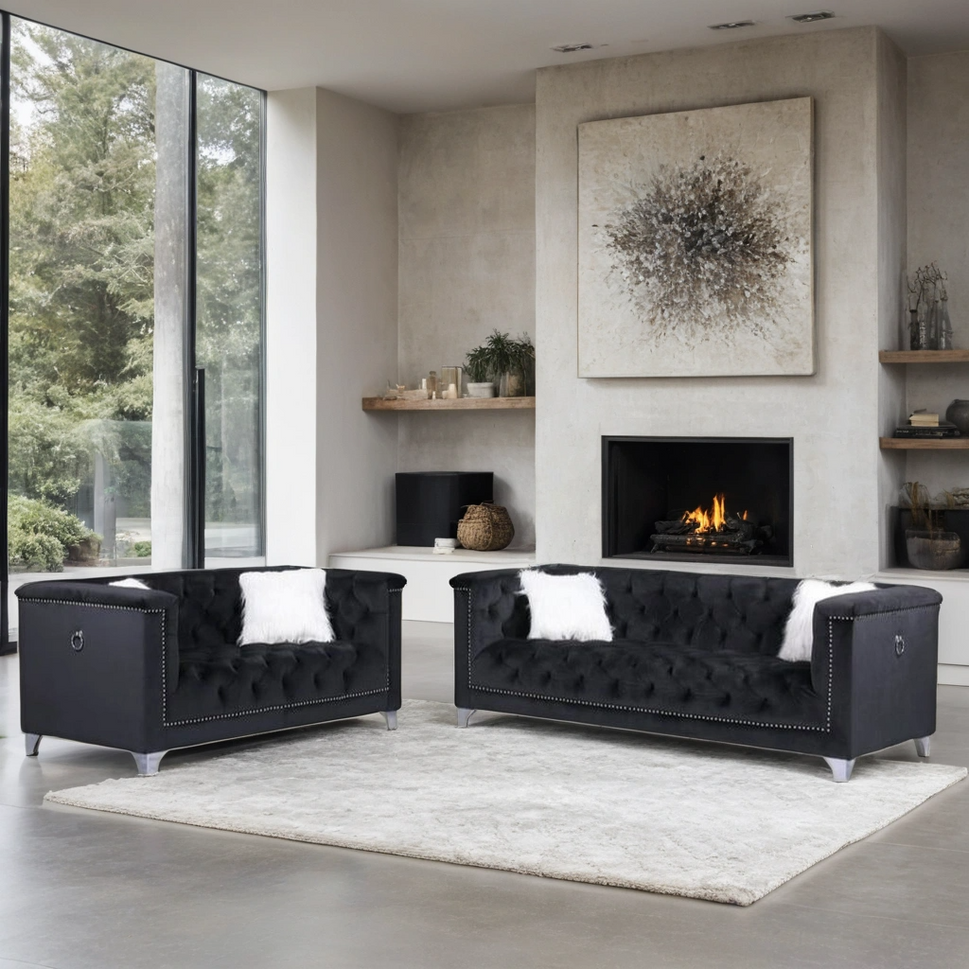 PRINCE BLACK VELVET LOVE SEAT AND SOFA SET