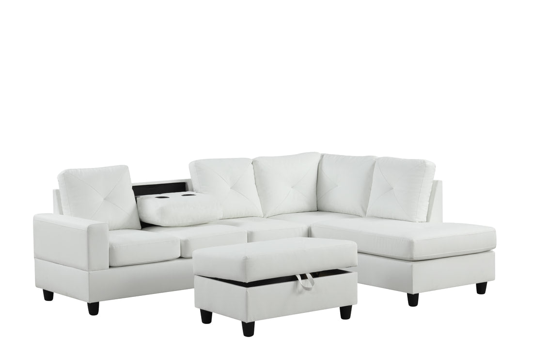 ROCKET WHITE PU REVERSIBLE SECTIONAL WITH OPTIONAL OTTOMAN