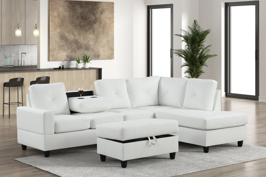 ROCKET WHITE PU REVERSIBLE SECTIONAL WITH OPTIONAL OTTOMAN