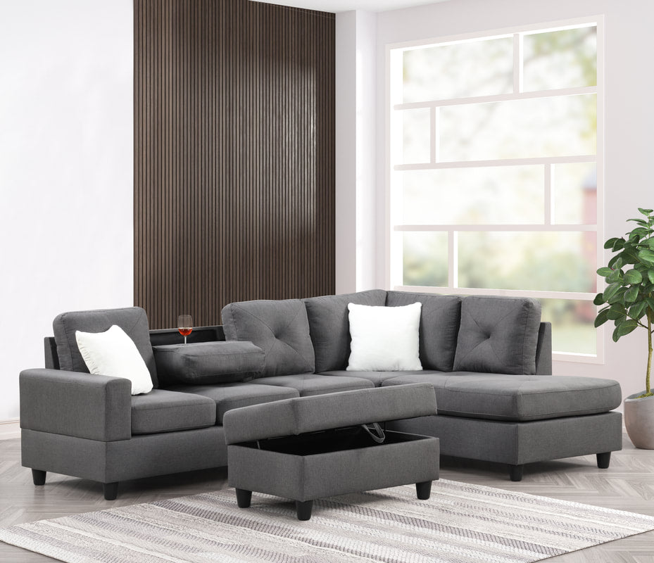 ROCKET CHARCOAL REVERSIBLE SECTIONAL WITH OPTIONAL OTTOMAN