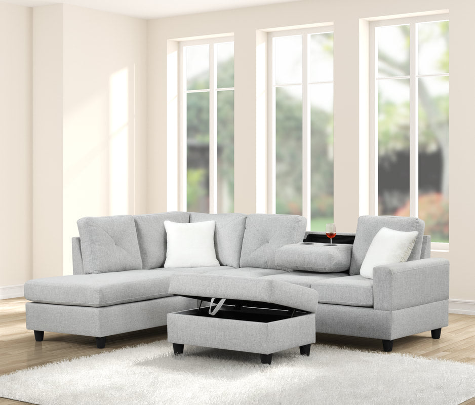 ROCKET GRAY REVERSIBLE SECTIONAL WITH OPTIONAL OTTOMAN