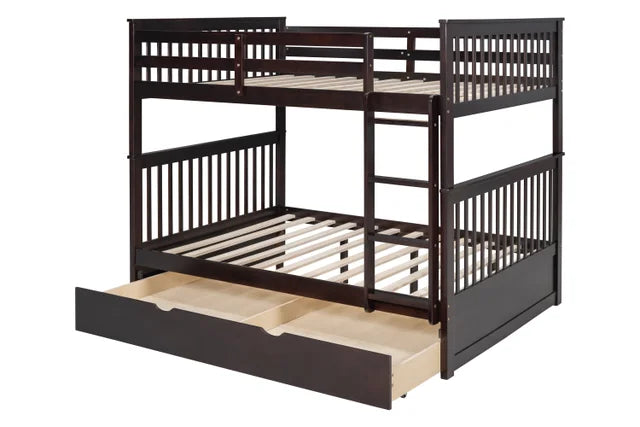 BB32 BLACK FULL/FULL BUNK BED WITH TWIN TRUNDLE