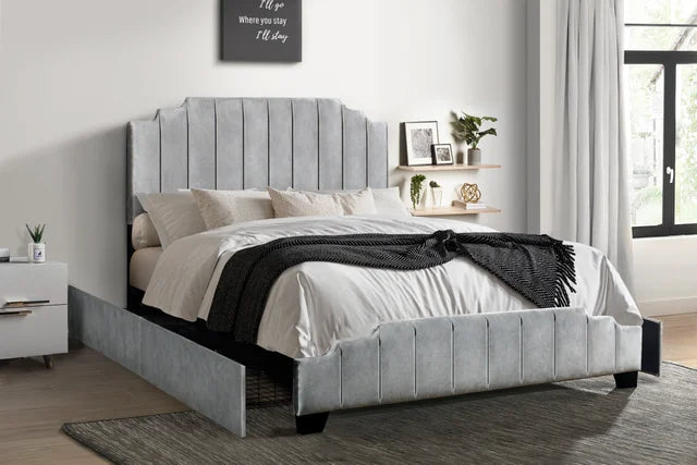 HH970 GRAY PLATFORM BED WITH STORAGE AVAILABLE IN FULL QUEEN AND KING SIZES