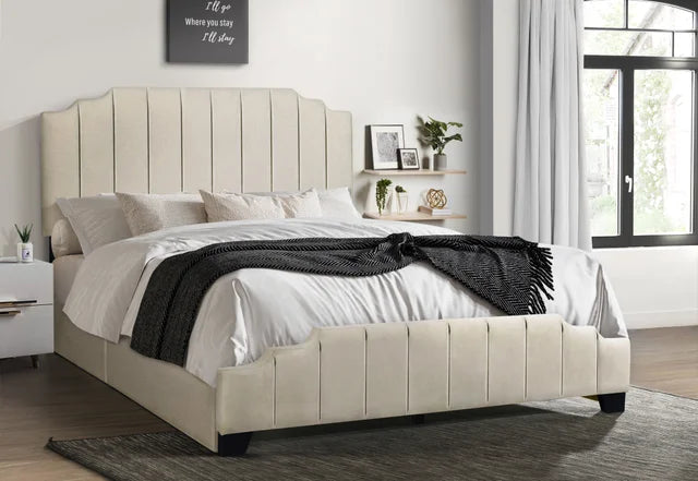 HH975 BEIGE PLATFORM BED WITH STORAGE AVAILABLE IN FULL QUEEN AND KING SIZES