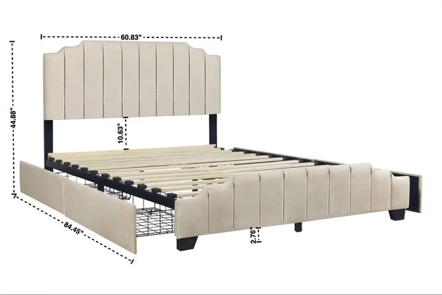 HH975 BEIGE PLATFORM BED WITH STORAGE AVAILABLE IN FULL QUEEN AND KING SIZES
