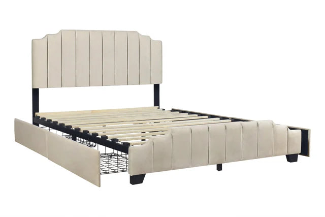 HH975 BEIGE PLATFORM BED WITH STORAGE AVAILABLE IN FULL QUEEN AND KING SIZES