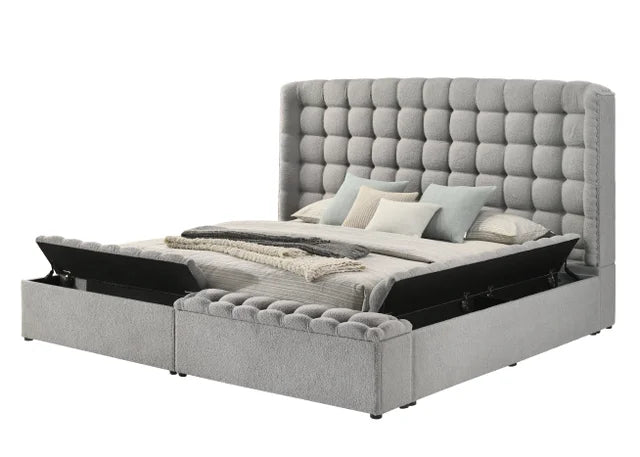 MADONNA GRAY PLATFORM BED WITH STORAGE AVAILABLE IN QUEEN AND KING SIZE