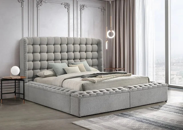 MADONNA GRAY PLATFORM BED WITH STORAGE AVAILABLE IN QUEEN AND KING SIZE