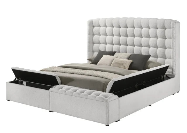 MADONNA WHITE PLATFORM BED WITH STORAGE AVAILABLE IN QUEEN AND KING SIZE