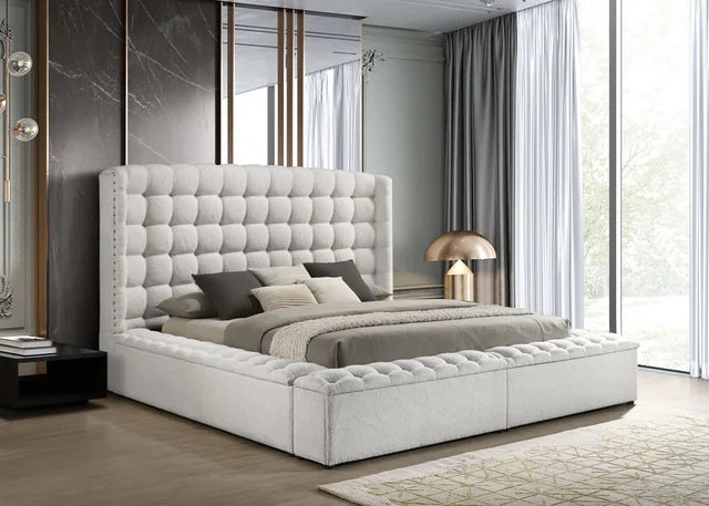 MADONNA WHITE PLATFORM BED WITH STORAGE AVAILABLE IN QUEEN AND KING SIZE