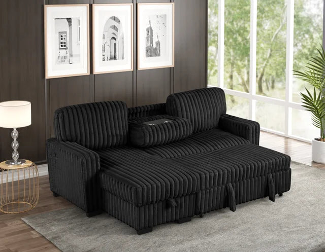 POLAND BLACK REVERSIBLE SECTIONAL WITH PULL-OUT BED