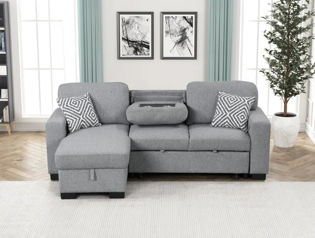 PACIFIC GRAY REVERSIBLE SECTIONAL WITH PULL-OUT BED