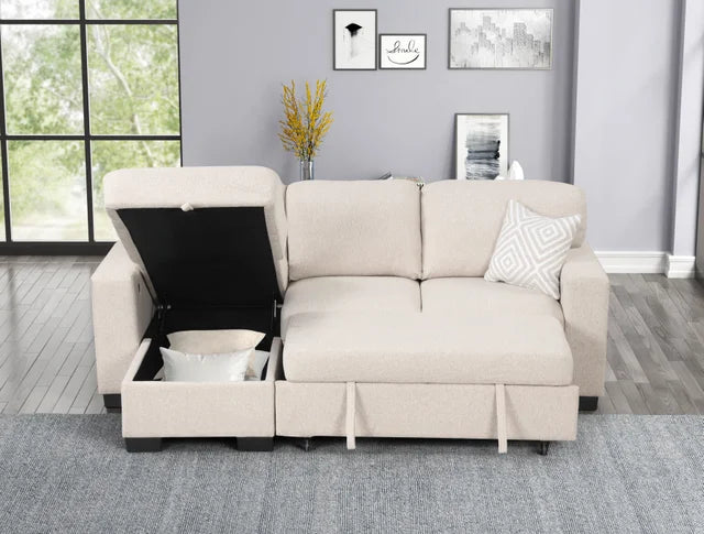 PACIFIC BEIGE REVERSIBLE SECTIONAL WITH PULL-OUT BED