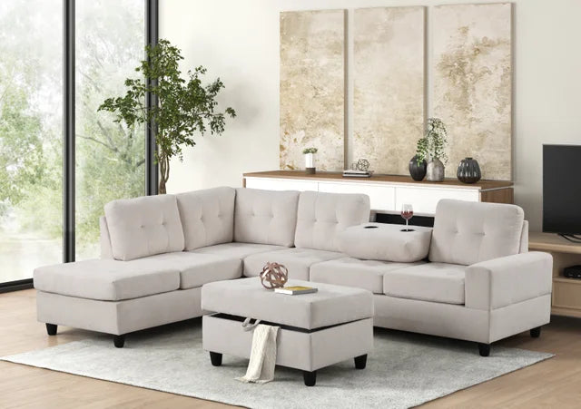 45 HEIGHTS BEIGE REVERSIBLE SECTIONAL + OTTOMAN SET