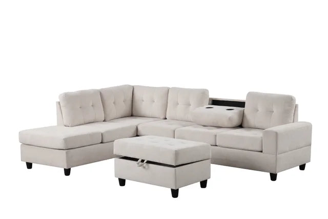 45 HEIGHTS BEIGE REVERSIBLE SECTIONAL + OTTOMAN SET