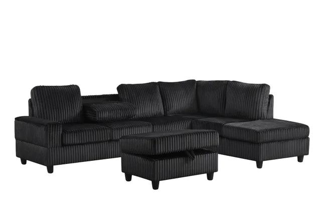 48 HEIGHTS BLACK REVERSIBLE SECTIONAL + OTTOMAN SET