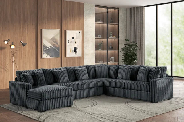 Solana Oversized Sectional Sofa – Corduroy Fabric in Beige, Charcoal, or Black