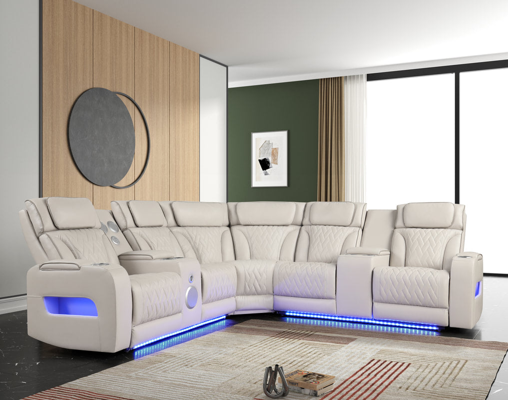 SPAIN SAND RECLINING SECTIONAL WITH POWER HEADRESTS AND LED LIGHTS