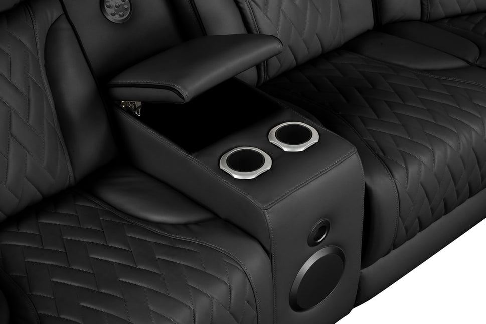 SPAIN BLACK RECLINING SECTIONAL WITH POWER HEADRESTS AND LED LIGHTS