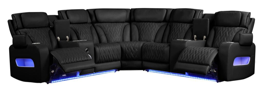 SPAIN BLACK RECLINING SECTIONAL WITH POWER HEADRESTS AND LED LIGHTS