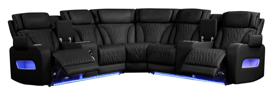SPAIN BLACK RECLINING SECTIONAL WITH POWER HEADRESTS AND LED LIGHTS
