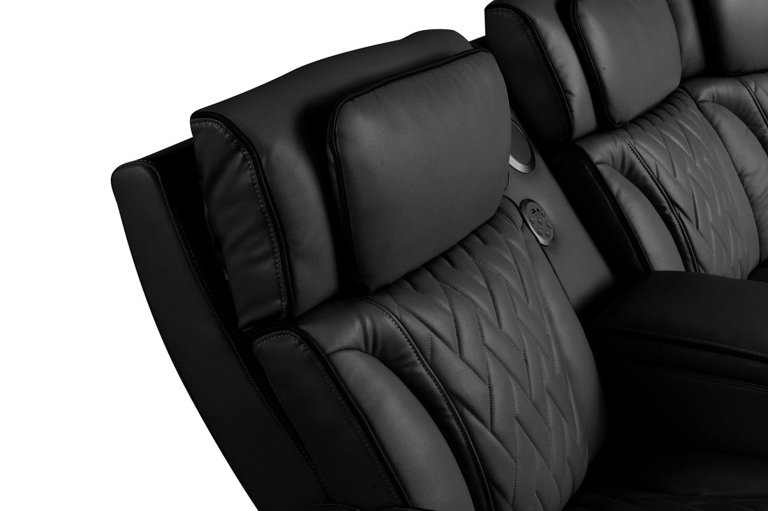 SPAIN BLACK RECLINING SECTIONAL WITH POWER HEADRESTS AND LED LIGHTS