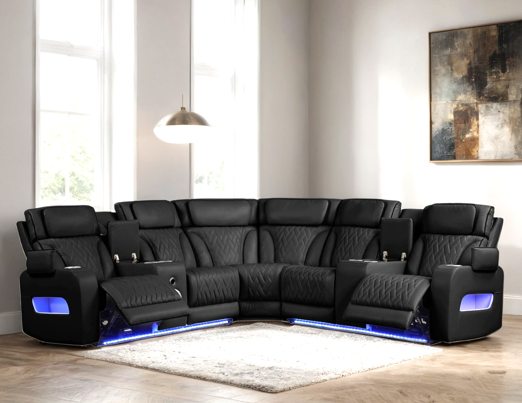 SPAIN BLACK RECLINING SECTIONAL WITH POWER HEADRESTS AND LED LIGHTS