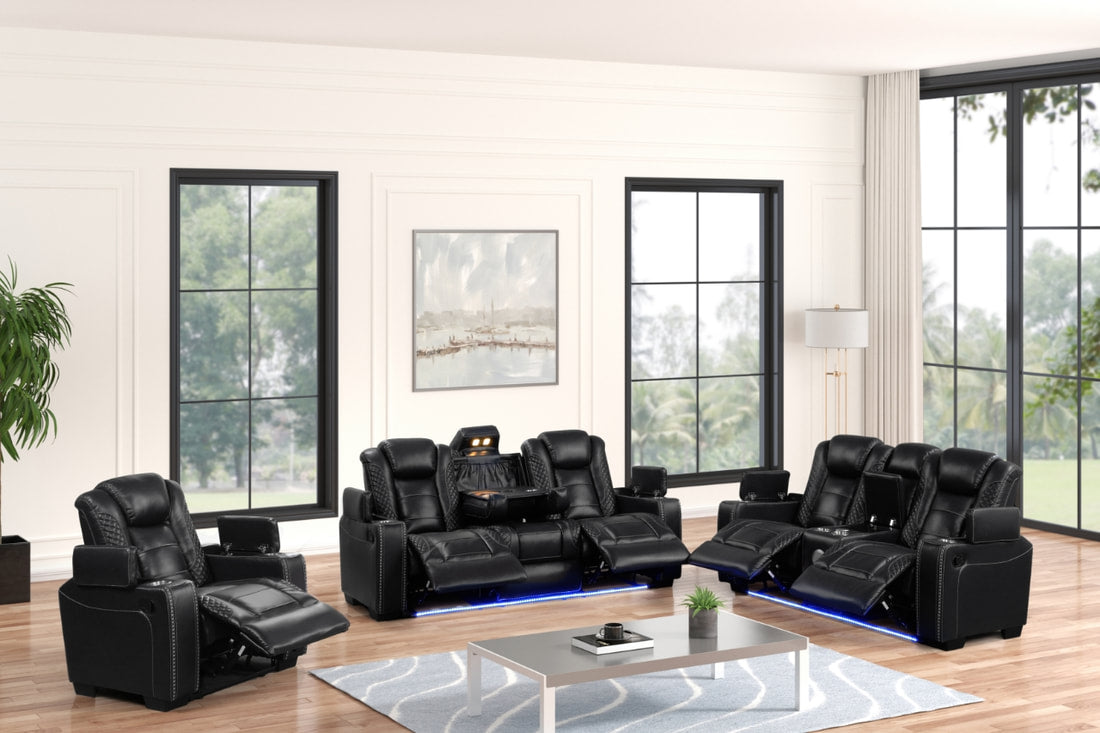 STEFANO20 BLACK 3 PIECE LIVING ROOM SET