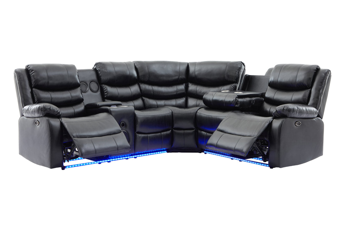 TEXAN POWER RECLINING SECTIONAL WITH LED LIGHTS AND BLUETOOTH SPEAKERS