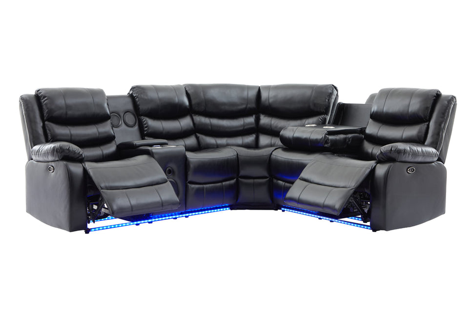 TEXAN POWER RECLINING SECTIONAL WITH LED LIGHTS AND BLUETOOTH SPEAKERS