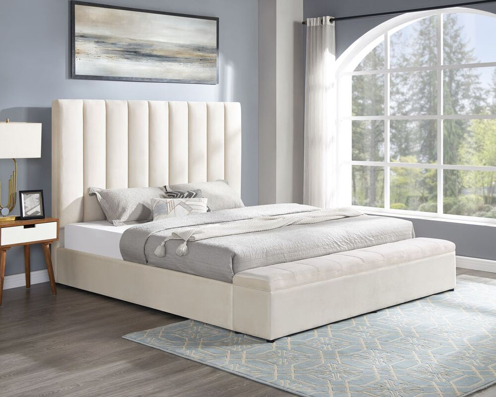 VALENCIA BEIGE PLATFORM BED WITH STORAGE AVAILABLE IN QUEEN AND KING SIZES