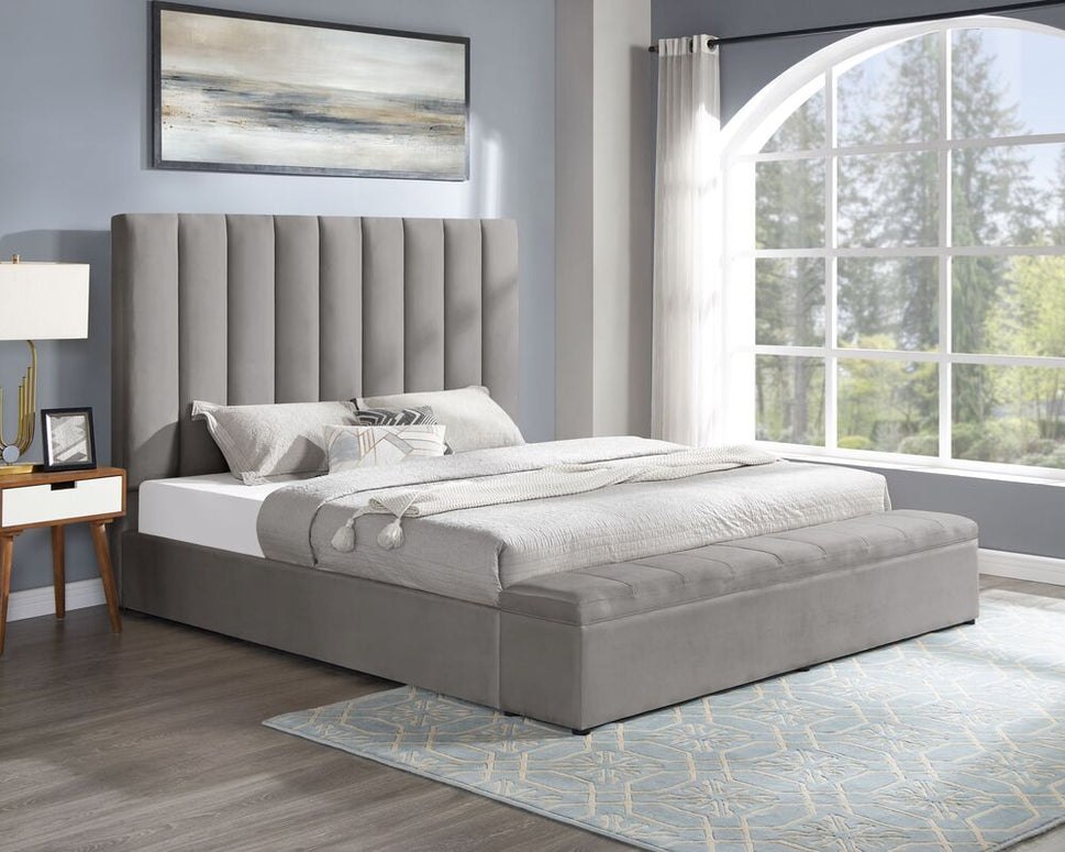 VALENCIA GRAY PLATFORM BED WITH STORAGE AVAILABLE IN QUEEN AND KING SIZES
