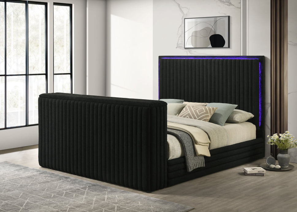 VILLA BLACK PLATFORM BED WITH TV STAND AVAILABLE IN QUEEN AND KING SIZES