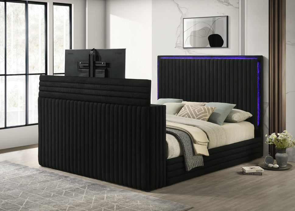 VILLA BLACK PLATFORM BED WITH TV STAND AVAILABLE IN QUEEN AND KING SIZES