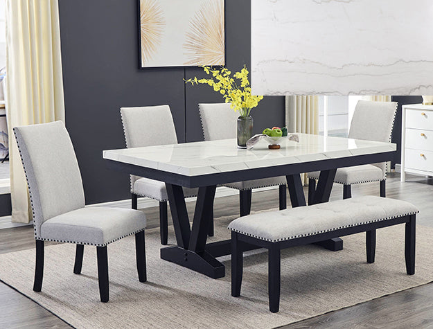 Varley / Vance Dining Group  With Genuine Marble Table Top with 5 or 6 Pieces