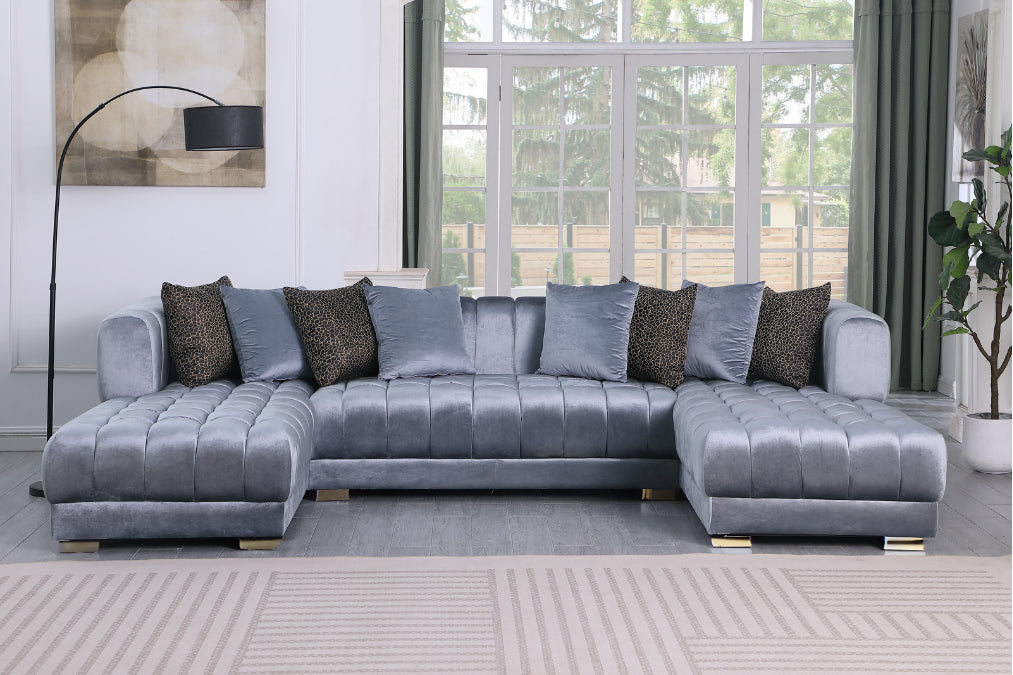 S8155 DASHA GREY VELVET SECTIONAL