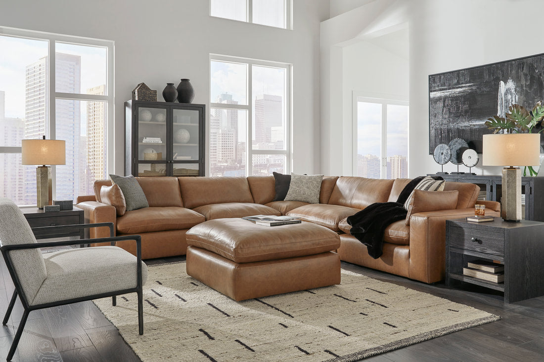 ASHLEY 309-01 GENUINE LEATHER 5 PIECE SECTIONAL WITH OPTIONAL OTTOMAN