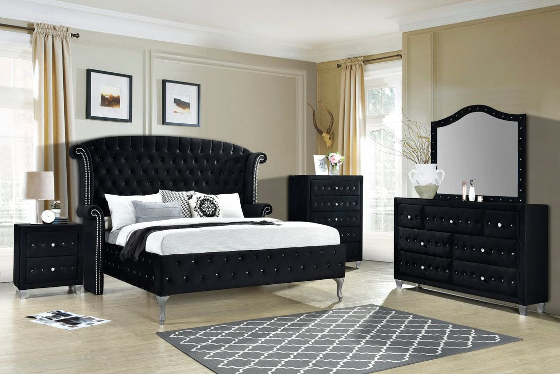DIAMOND PALACE BLACK 5 PIECE BEDROOM SET AVAILABLE IN QUEEN AND KING SIZES