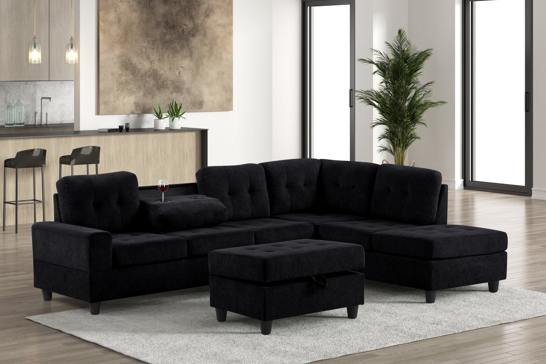 40 HEIGHTS BEIGE REVERSIBLE SECTIONAL + OTTOMAN SET