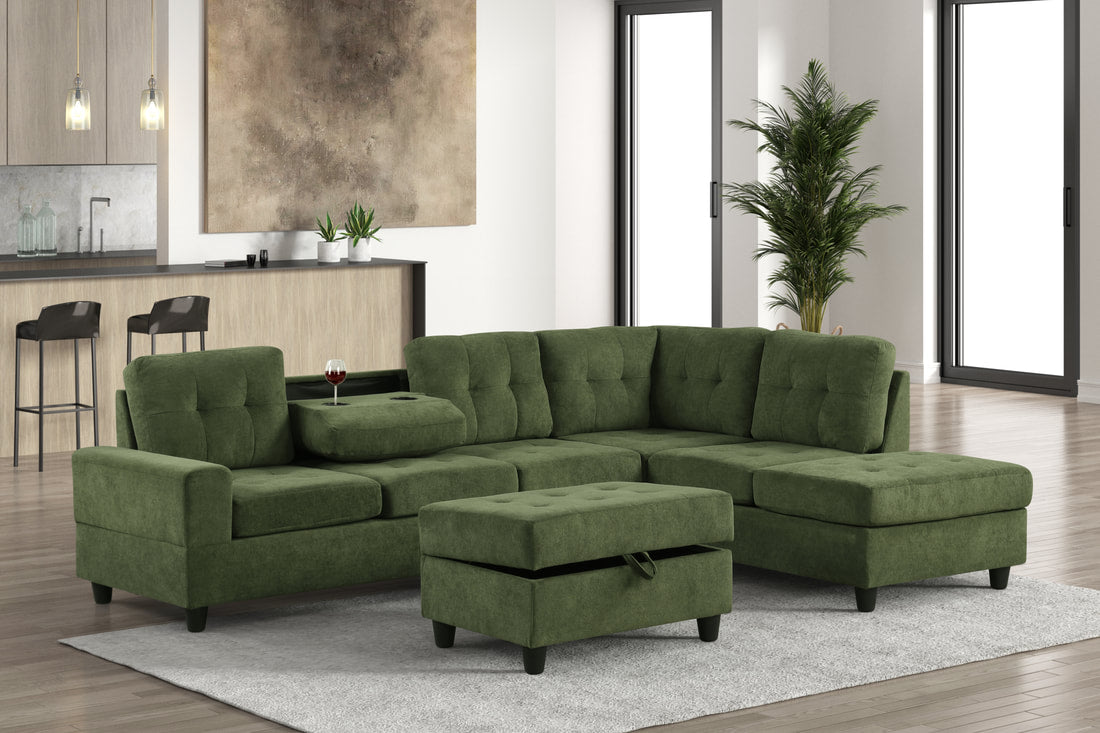 42 HEIGHTS BEIGE REVERSIBLE SECTIONAL + OTTOMAN SET