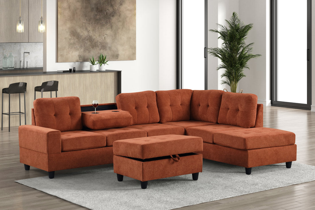 43 HEIGHTS BEIGE REVERSIBLE SECTIONAL + OTTOMAN SET