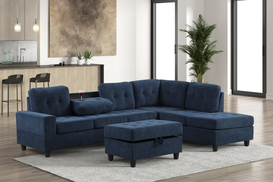44 HEIGHTS BEIGE REVERSIBLE SECTIONAL + OTTOMAN SET