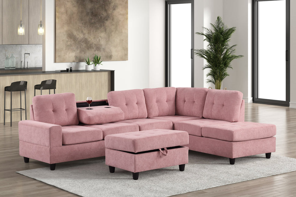46 HEIGHTS PINK REVERSIBLE SECTIONAL + OTTOMAN SET