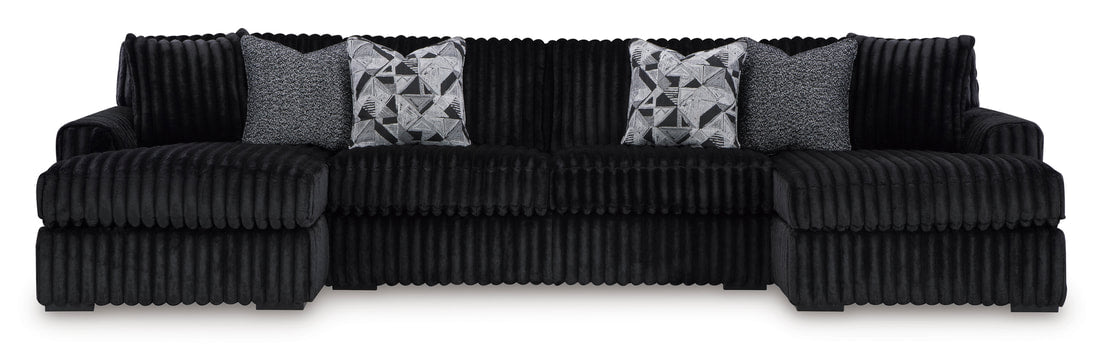 ASHLEY 981-03 3 PIECE BLACK DOUBLE CHAISE SECTIONAL WITH OPTIONAL OTTOMAN
