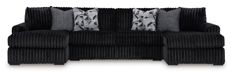 ASHLEY 981-03 3 PIECE BLACK DOUBLE CHAISE SECTIONAL WITH OPTIONAL OTTOMAN