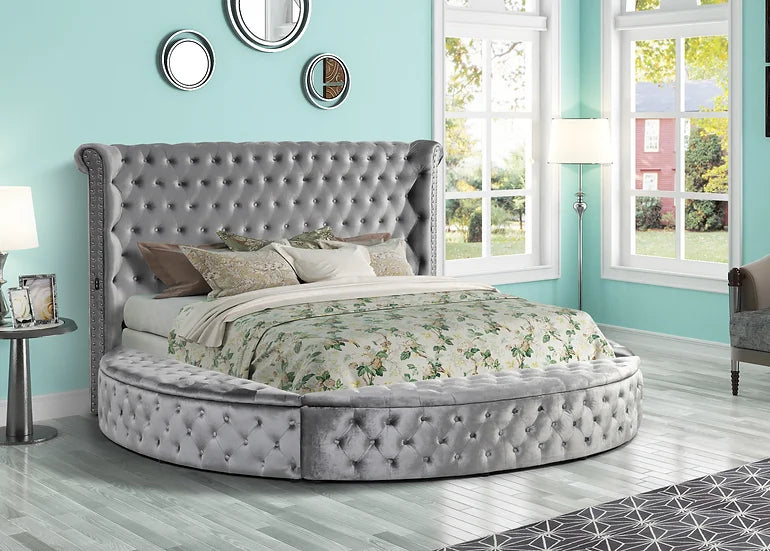B8009 LUX II GREY BED WITH USB CHARGER AND STORAGE AVAILABLE IN QUEEN AND KING SIZES