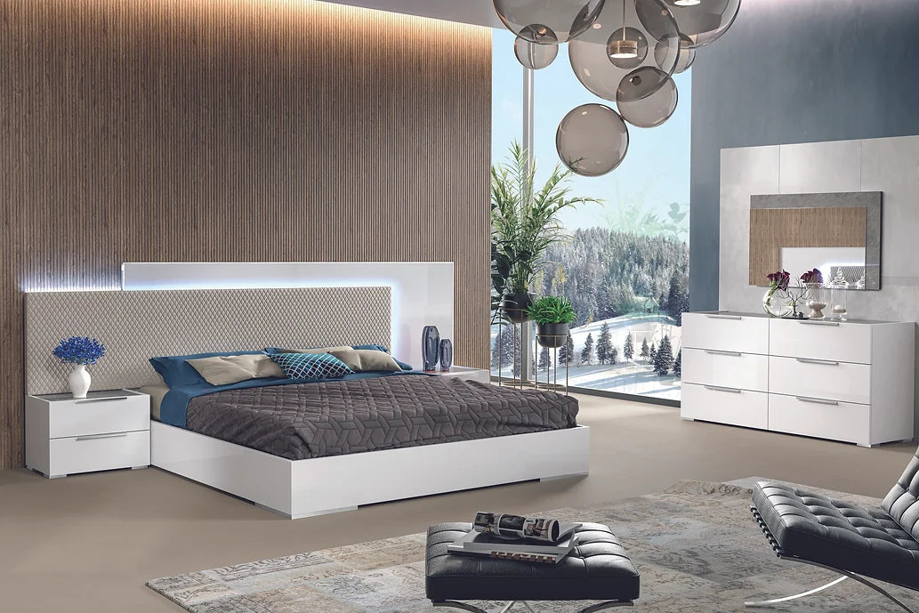 FABIANA (WHITE) COLLECTION BEDROOM SET AVAILABLE IN QUEEN AND KING SIZES AS 4 PC OR 5 PC SETS