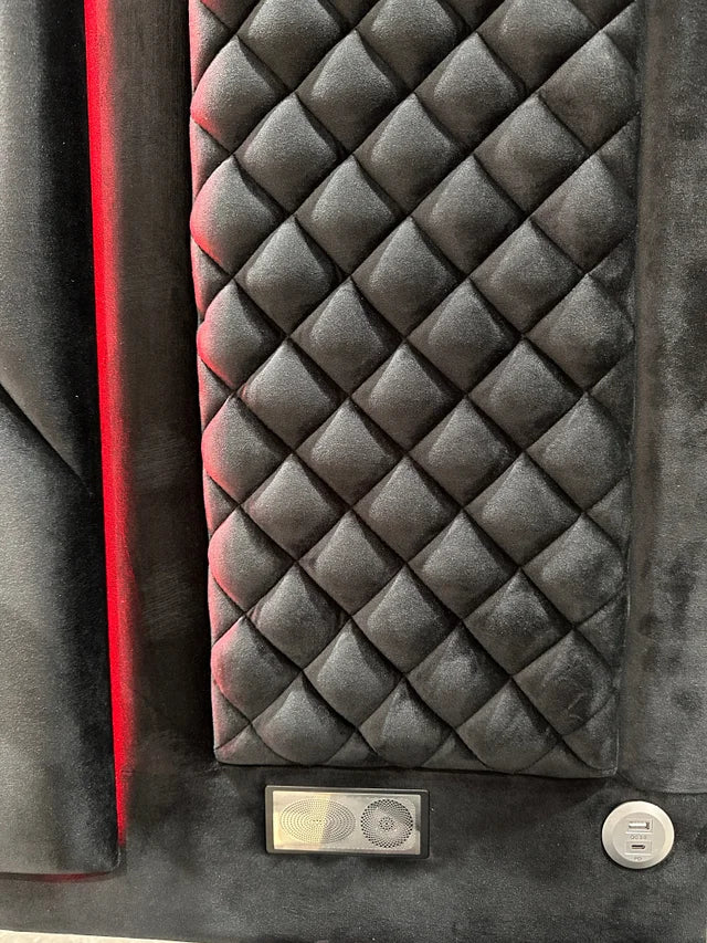 LORENZO BLACK PLATFORM BED WITH STORAGE, LED LIGHTS AND BLUETOOTH SPEAKERS AVAILABLE IN QUEEN AND KING