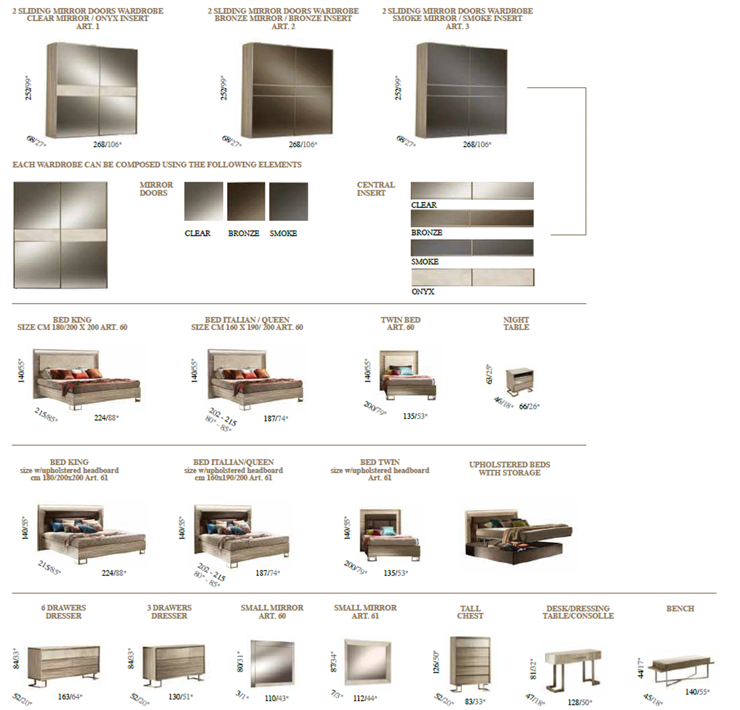 LUCE COLLECTION BEDROOM SET AVAILABLE IN QUEEN AND KING SIZES AS 4 PC OR 5 PC SETS