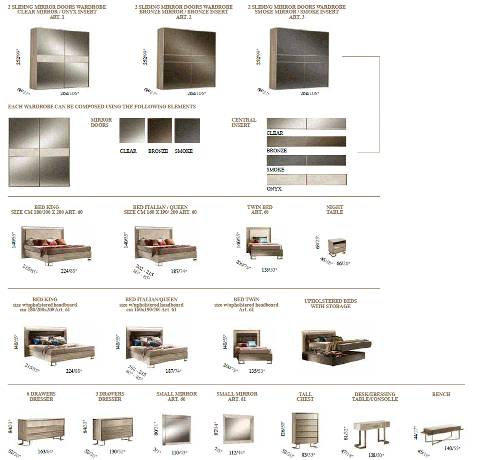 LUCE COLLECTION BEDROOM SET AVAILABLE IN QUEEN AND KING SIZES AS 4 PC OR 5 PC SETS